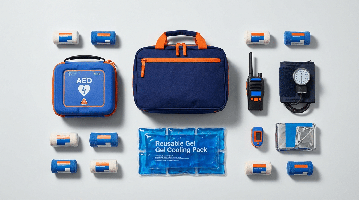 ציוד רפואי מקצועי לליווי מרתון כולל דפיברילטור וערכות עזרה ראשונה